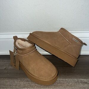 BearPaw Chestnut Suede Slip-On Shoes platform retro shorties size 6